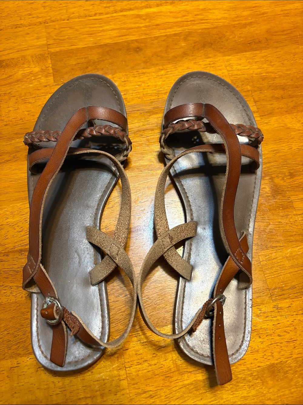 Women’s Brown Leather Braided Strap Sandals